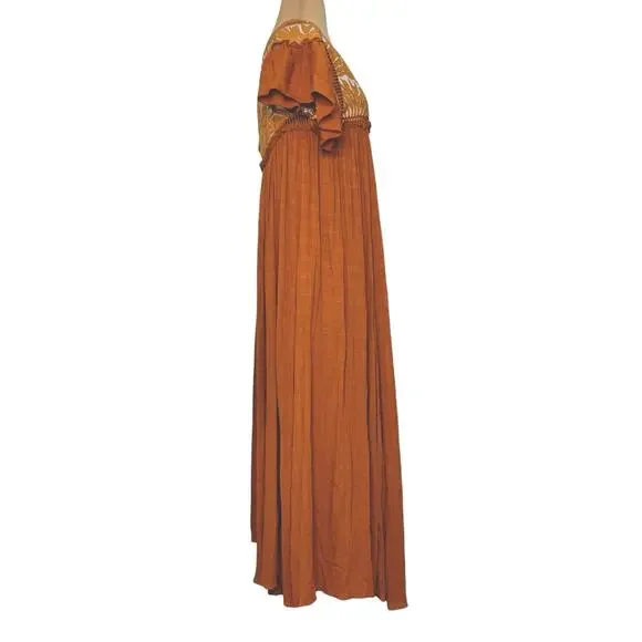FREE PEOPLE Vintage Charm Relaxed Fit Flowy Embroidered Ruffled Midi Dress Sz XS - Picture 7 of 15
